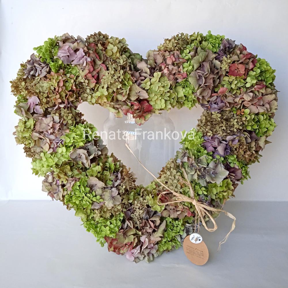 Velké srdce z přírodní hortenzie | Podzimní láska 50 cm